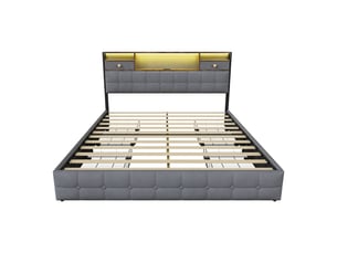 Lit avec rangement 160x200 cm <strong>Lonelyo</strong>  <strong></strong> coloris gris