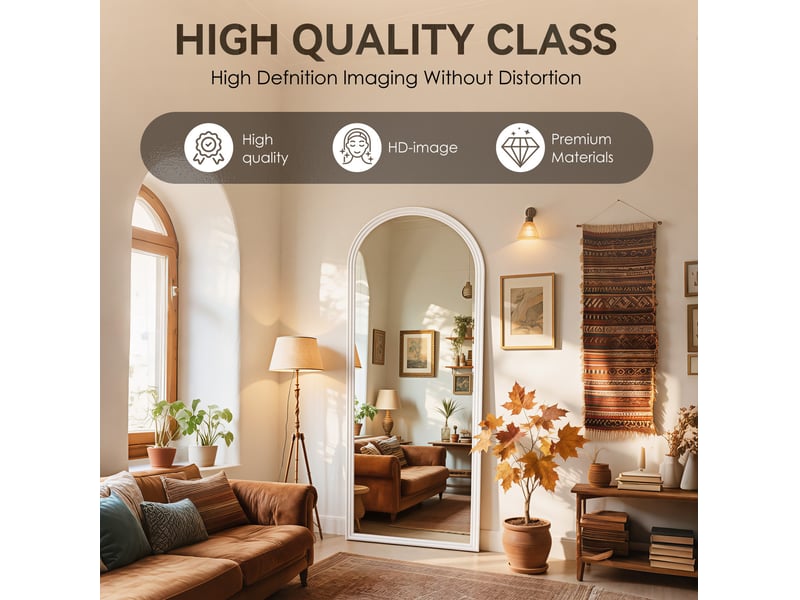  Miroir pleine longueur 160x50 cm, cadre en bois, pied en métal réglable, blanc  - Conforama C