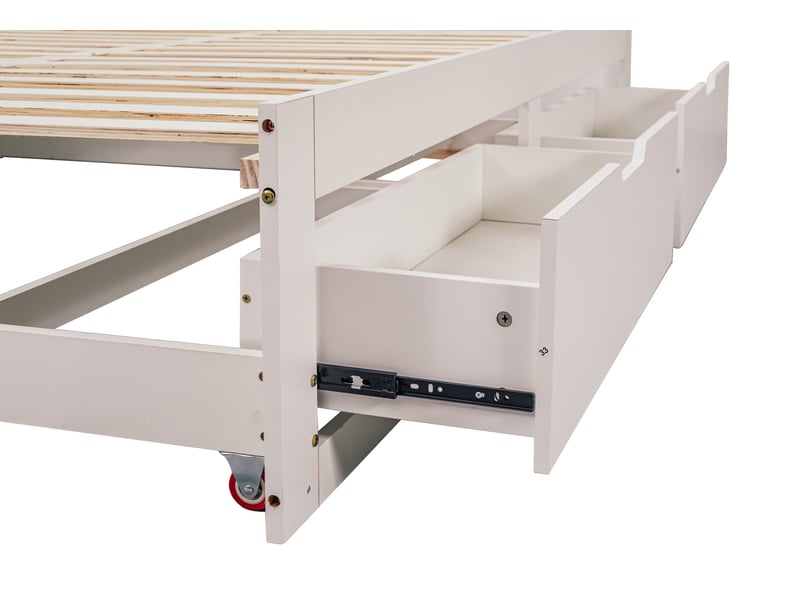 Lit banquette 90x200 extensible 180 cm, 3 en 1, avec sommier à lattes, tiroirs, tête de lit rembourrée, sans matelas - Conforama E