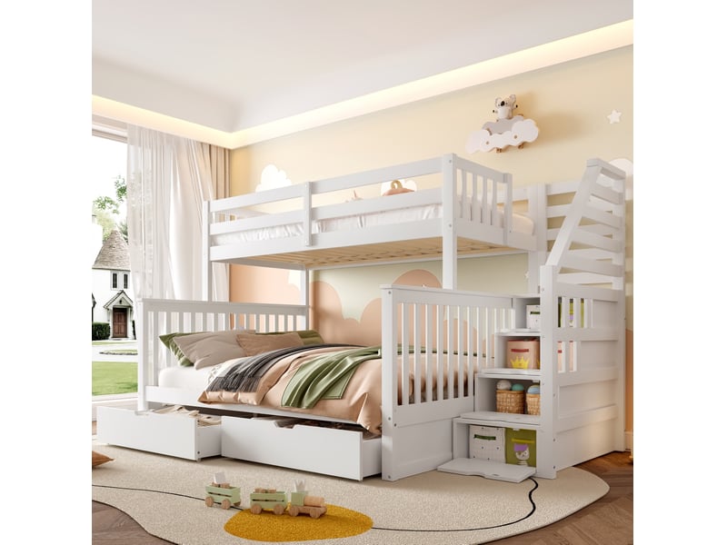  Lit superposé tcqpz avec tiroirs 90 x 200 et 140 x 200 blanc sans matelas  - Conforama B