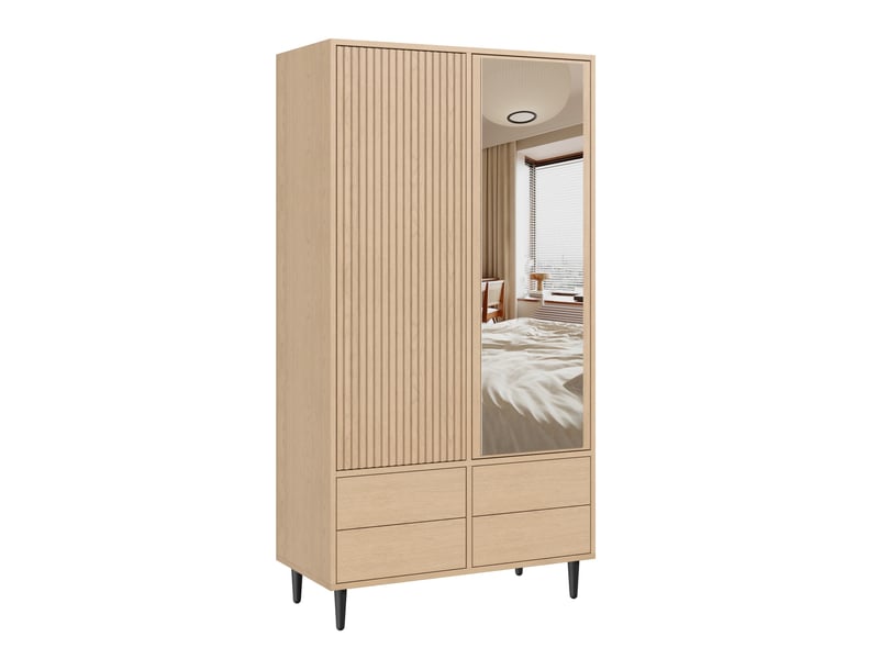  Armoire 90x45x200 cm avec 4 tiroirs et miroir, mdf et métal, coloris bois, rangement chambre et dressing, rangement  - Conforama A
