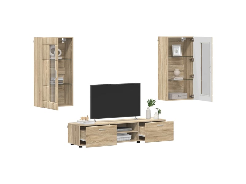  Ensemble meuble tv - banc tv - meuble de rangement florin 3 pcs chêne sonoma bois d'ingénierie  - Conforama C