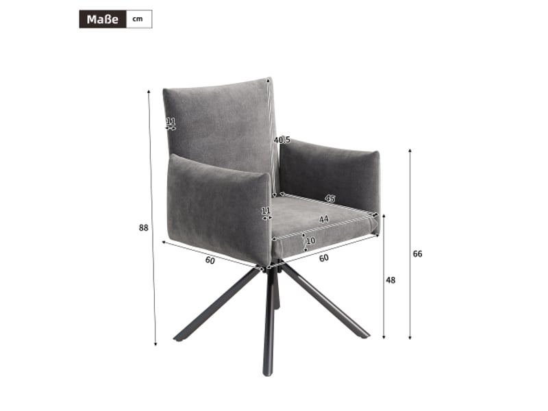  6 chaises salle à manger velours gris, pivotantes 360°, soutien lombaire, pieds métal – salon et bureau  - Conforama C