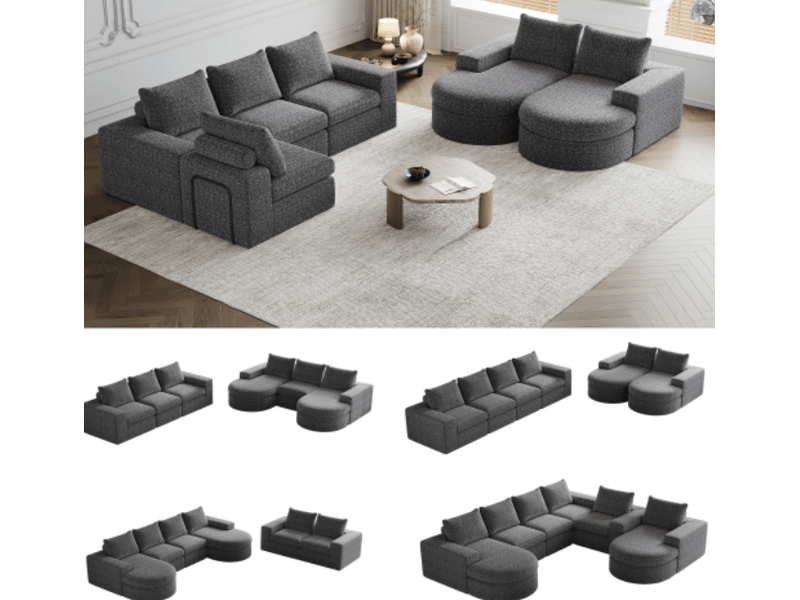 Canapé modulable l-shape avec méridienne – chenille et mousse compressée, prêt à l’usage, gris  - Conforama C
