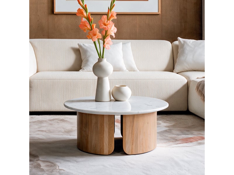 Table basse en marbre et bois de manguier-léana Léana - Conforama B
