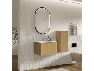 Ensemble meuble de salle de bain 60 cm suspendu miroir led et meuble latéral chêne