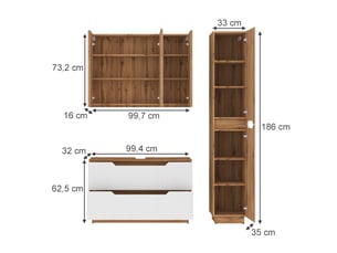 Vicco meubles bain, blanc, 3 pièces