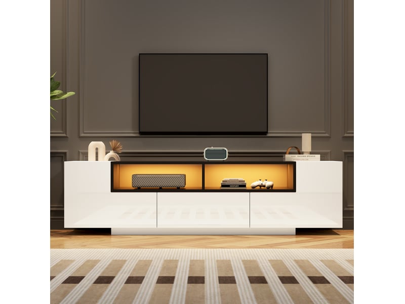 Meuble tv bas 180 x 40 x 48 cm led bluetooth, rangement et tiroir blanc et noir  - Conforama C