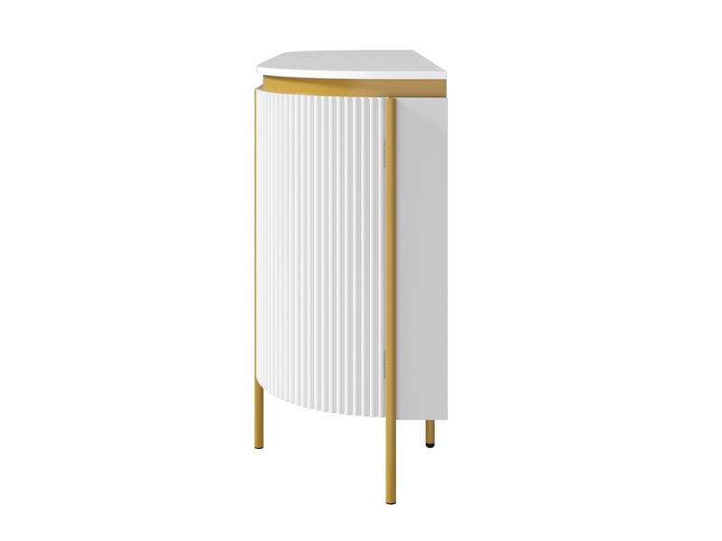 Buffet blanc, 4 portes, rangement, gestion des câbles, design moderne, angles arrondis, façade texturée - mdf et métal - 140x38x80cm - Conforama D