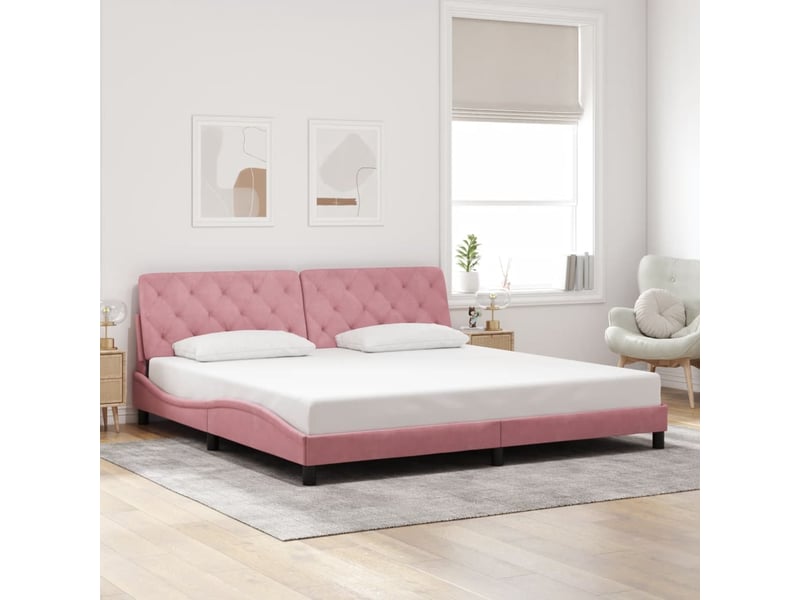  Lit double- lit adulte -  cadre de lit avec led sans matelas rose 200x200 cm velours  - Conforama C
