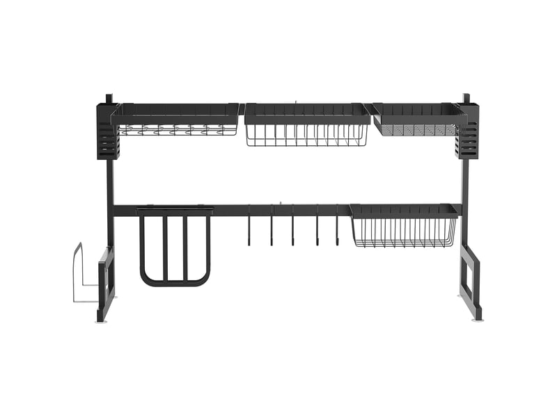  Égouttoir à vaisselle à 2 niveaux avec porte-couteaux et étagère pour planche à découper, 93 x 30 x 52,5 cm, acier noir  - Conforama B