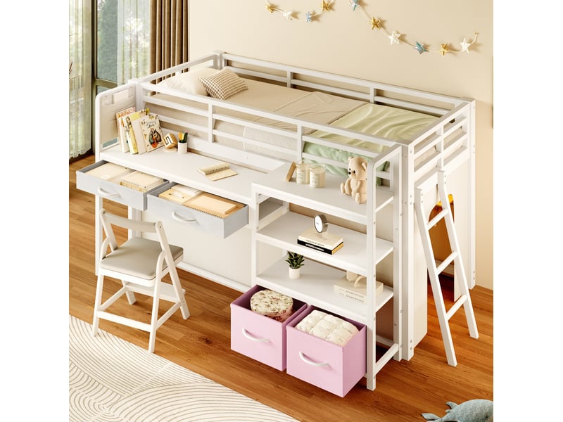 Lit mezzanine enfant 90x200 avec bureau et rangements evryae - Conforama B