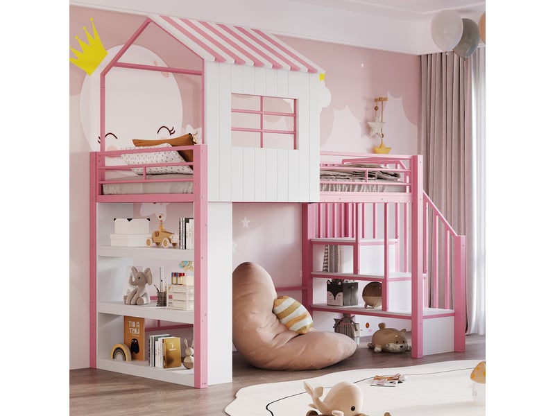  Lit superposé en mdf et métal rose 90x200 cm  - Conforama B