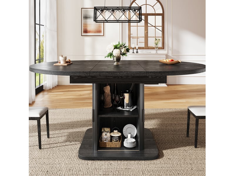 Table à manger extensible 110x110x75 cm avec rangement mdf métal noir - Conforama C