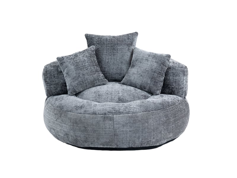  Fauteuil pouf xl 108 x 108 x 52 cm, avec dossier haut et accoudoirs, chenille gris, ergonomique, garnissage en mousse  - Conforama A