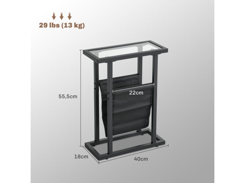  Table d’appoint noire avec plateau en verre et sac en tissu, cadre métal 40x18x55,5 cm  - Conforama C