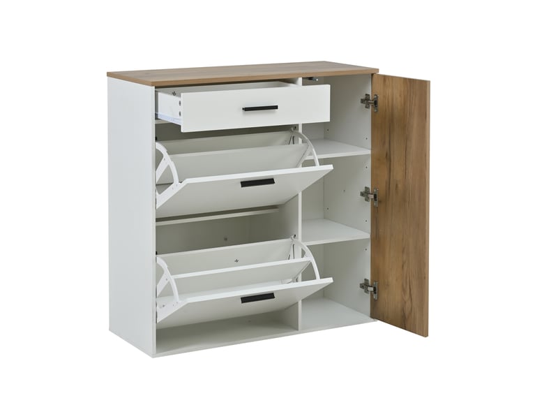 Ensemble d’entrée 5 pièces avec meuble à chaussures, banc, miroir et porte-manteau, bois et blanc - Conforama D