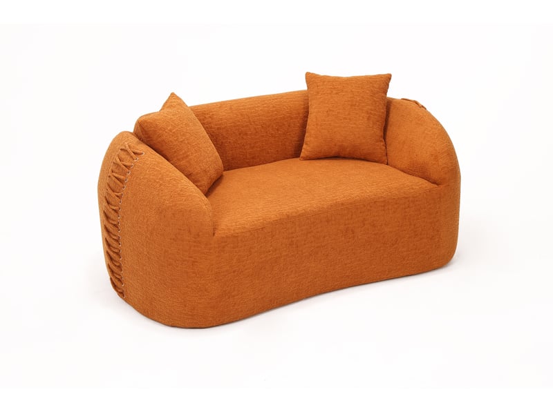 Canape droit moderne 2 places 155x90x67 cm compressé, incurvé, mousse et tissu chenille couleur orange - Conforama A