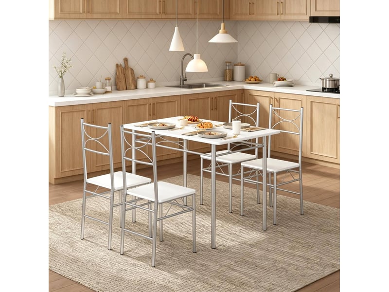 Ensemble table à manger et 4 chaises mdf blanc et métal argenté - Conforama D