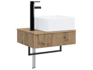 Basin de lavage mural, lavabo chêne artisanal 53x35x39 cm