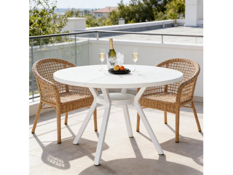 Table à manger ronde blanche 120 cm pour 4 à 6 personnes - Conforama E