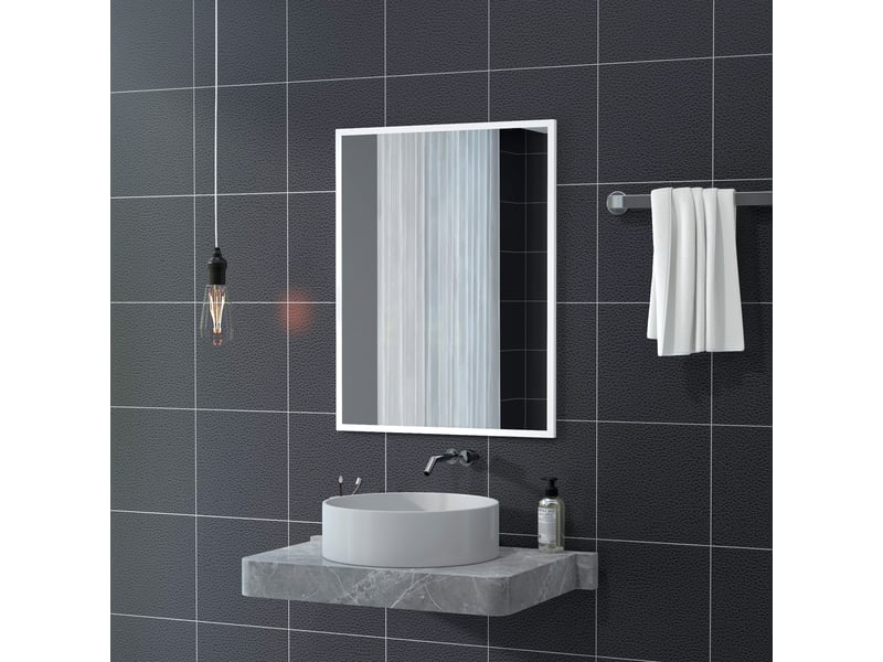  Miroir mural rectangulaire 90 x 70 cm, cadre en bois blanc, salon ou chambre, idéal pour la salle de bain  - Conforama W