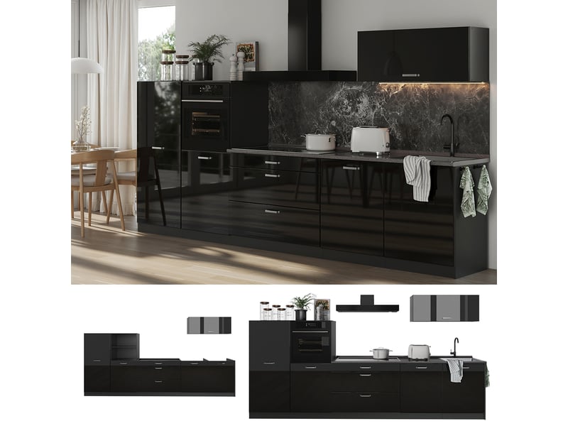  Vicco cuisine, noir haute brillanceanthracite, 340cm plan de travail anthracite  - Conforama D