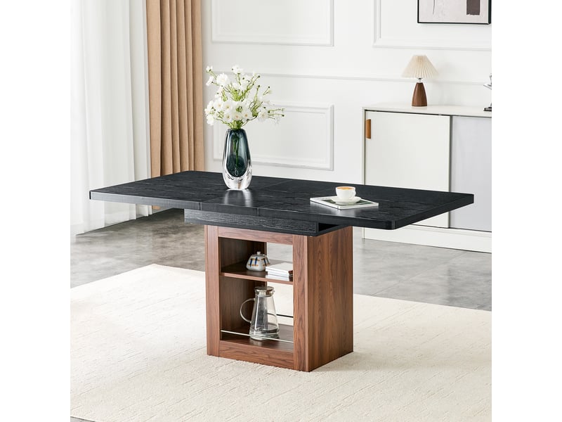  Table à rallonges imitation bois, noyer, en mdf, avec tablette intégrée, couleur noir  - Conforama D