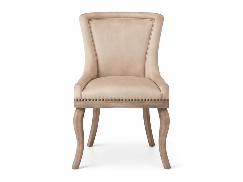 Chaises de salle à manger 6 pcs en velours beige, capitonnage clouté et pieds en bois massif pour cuisine ou salon  - Conforama A