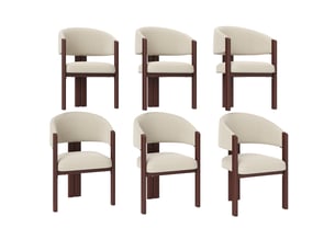 Lot de 6 chaises de salle à manger beige, dossier ergonomique rembourré, pieds métal effet noyer, patins réglables, charge 150 kg