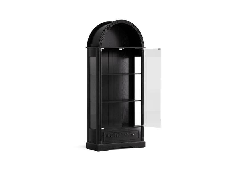  Vitrine en arc avec éclairage led et tiroirs mdf et verre noir 80x35x180 cm W3148S00011 - Conforama B
