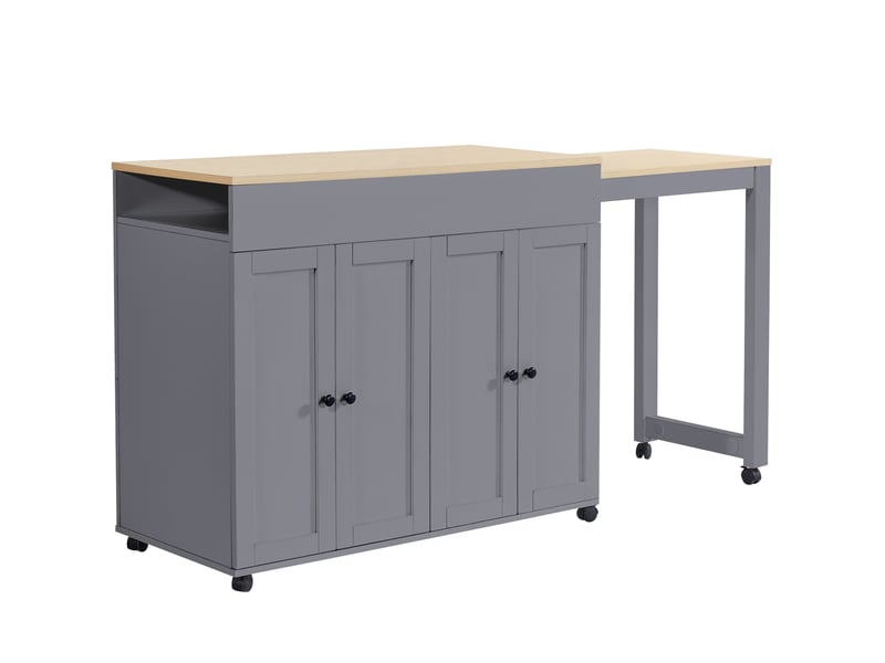  Table de bar extensible avec espace de rangement, îlot central de cuisine pour 4 à 6 personnes, 118-180x50x94cm, couleur grise  - Conforama A