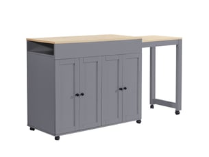 Table de bar extensible avec espace de rangement, îlot central de cuisine pour 4 à 6 personnes, 118-180x50x94cm, couleur grise