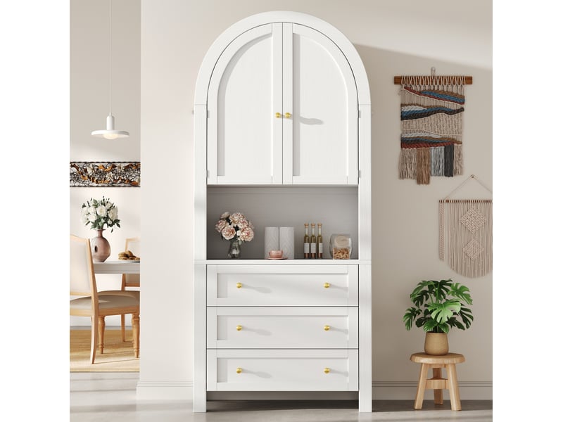  Vaisselier haut blanc 70 x 35 x 180 cm avec 3 tiroirs, portes et niche ouverte  - Conforama D