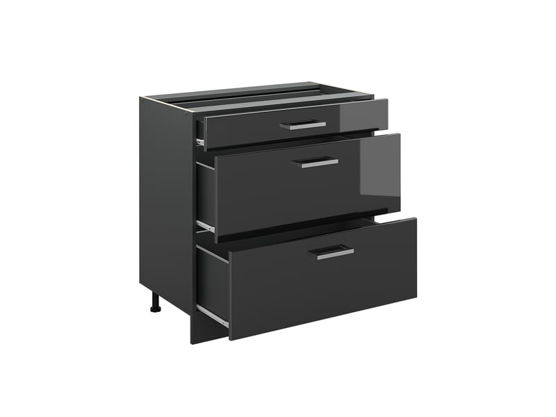  Vicco meuble cuisine, anthracite haute brillanceanthracite, 80cm avec 3 tiroirs plan de travail marbre  - Conforama C