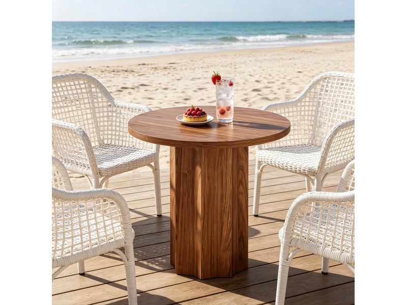  Table ronde 80x80x75 cm plateau 3 cm mdf marron  - Conforama D