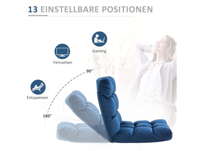  Fauteuil de sol 3-en-1 pliable, dossier réglable 13 positions, coussin rembourré 55x71x53,5 cm  - Conforama D