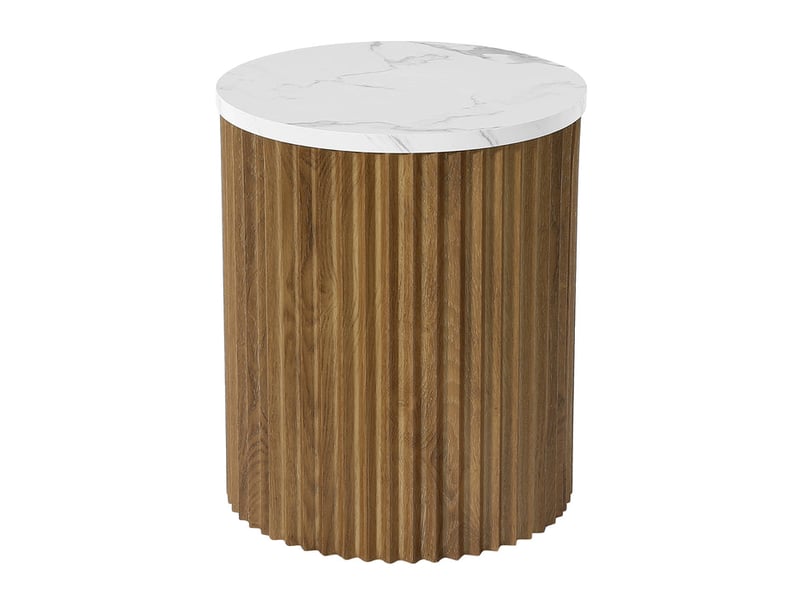  Table d'appoint ronde avec plateau en marbre et piètement cannelé, ø 45 cm, pour salon  - Conforama A
