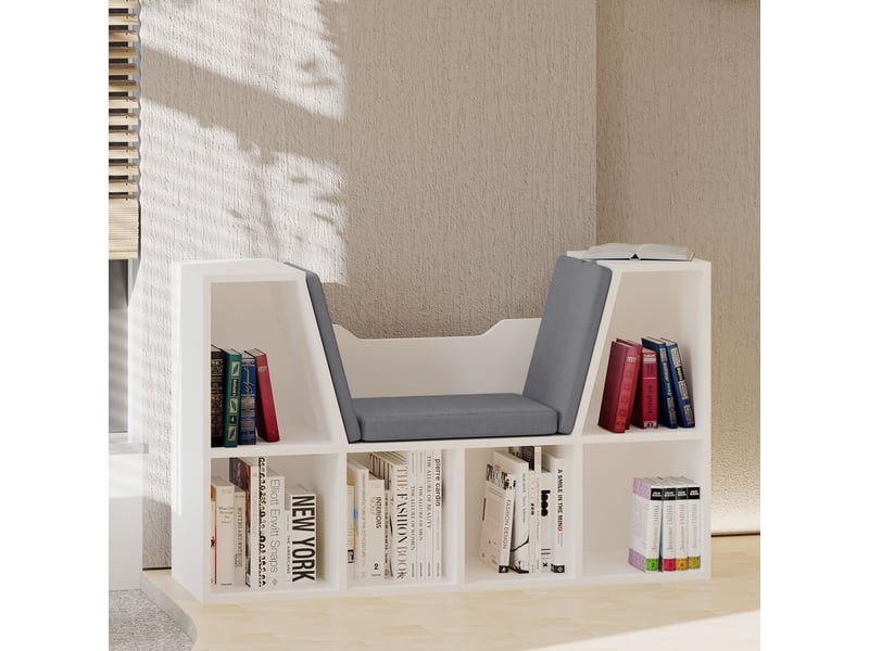  Bibliothèque banc 2 en 1 avec coussins de siège, étagère cube 6 compartiments ouverts et 2 niveaux, meuble de  - Conforama D