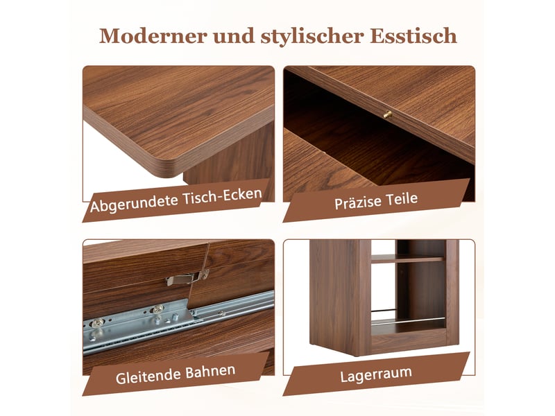 Table à manger extensible, table extensible 130-160x80x75,5 cm, table repas 2 à 6 personnes, rangement, mdf, noir - Conforama E
