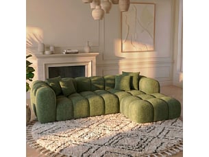 Canapé d'angle droit convertible MORPHEA Alba L Convertible 4 places Tissu bouclette vert avec coffre de rangement