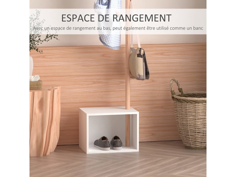 Meuble rangement porte-manteaux 2 en 1 cosy 40l x 30l x 180h cm mdf blanc bois bambou massif - Conforama E