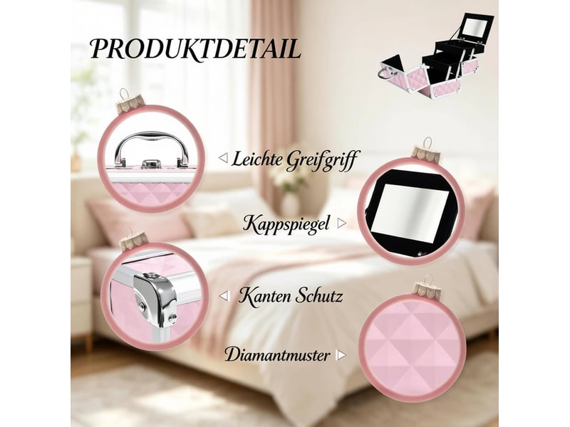  Mallette de maquillage 20x15x15 cm avec serrure métal rose  - Conforama D