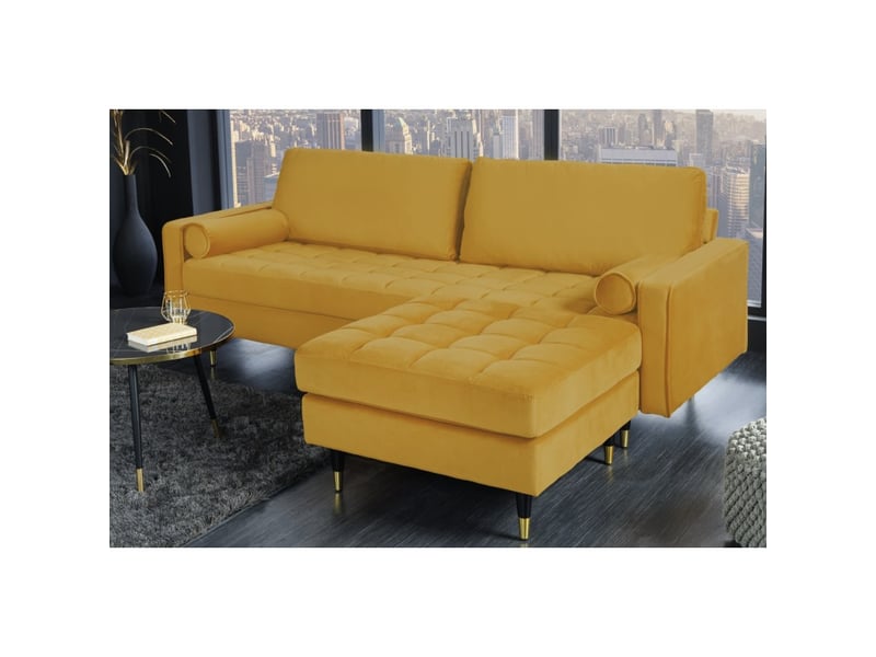 Canapé d'angle réversible koliri jaune – canapé design en velours capitonné avec pouf assorti - Conforama B
