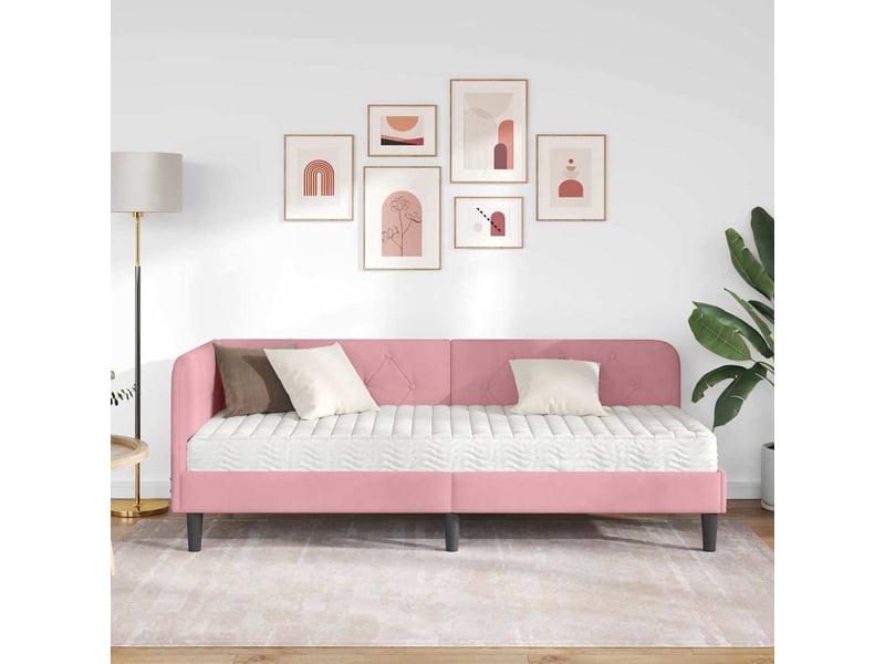 Lit simple- lit adulte - cadre de lit d'angle rose 80 x 200 cm velours - Conforama C