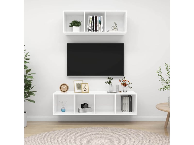  Ensemble de meuble tv - banc tv - meuble de rangement 2 pcs blanc bois d'ingénierie  - Conforama B