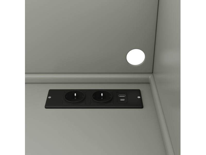  Buffet de cuisine 135 x 40 x 185 cm avec prises intégrées et éclairage led coloré, rangements modulables, gris vert  - Conforama E