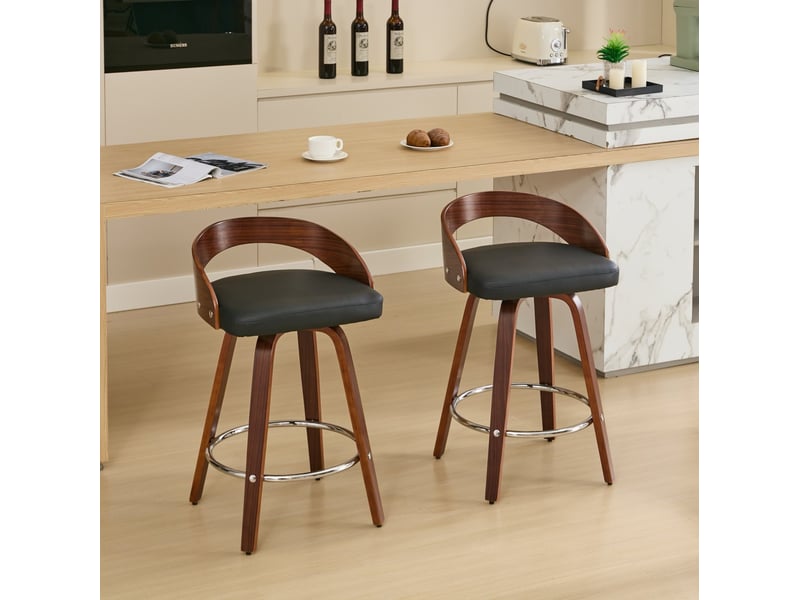  Tabouret de bar pivotant assise rembourrée dossier bois noir cravdom  - Conforama B