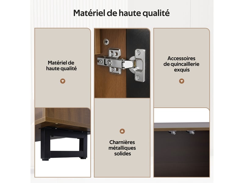 Meuble tv 180 cm noir brillant et bois naturel 4 portes sans poignée - Conforama E