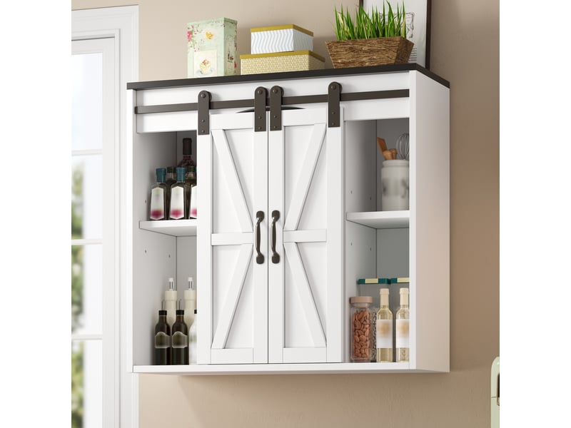 Meuble haut de cuisine 2 portes coulissantes 80x31x76 cm - rangement mural avec étagères réglables - mdf - blanc - Conforama B